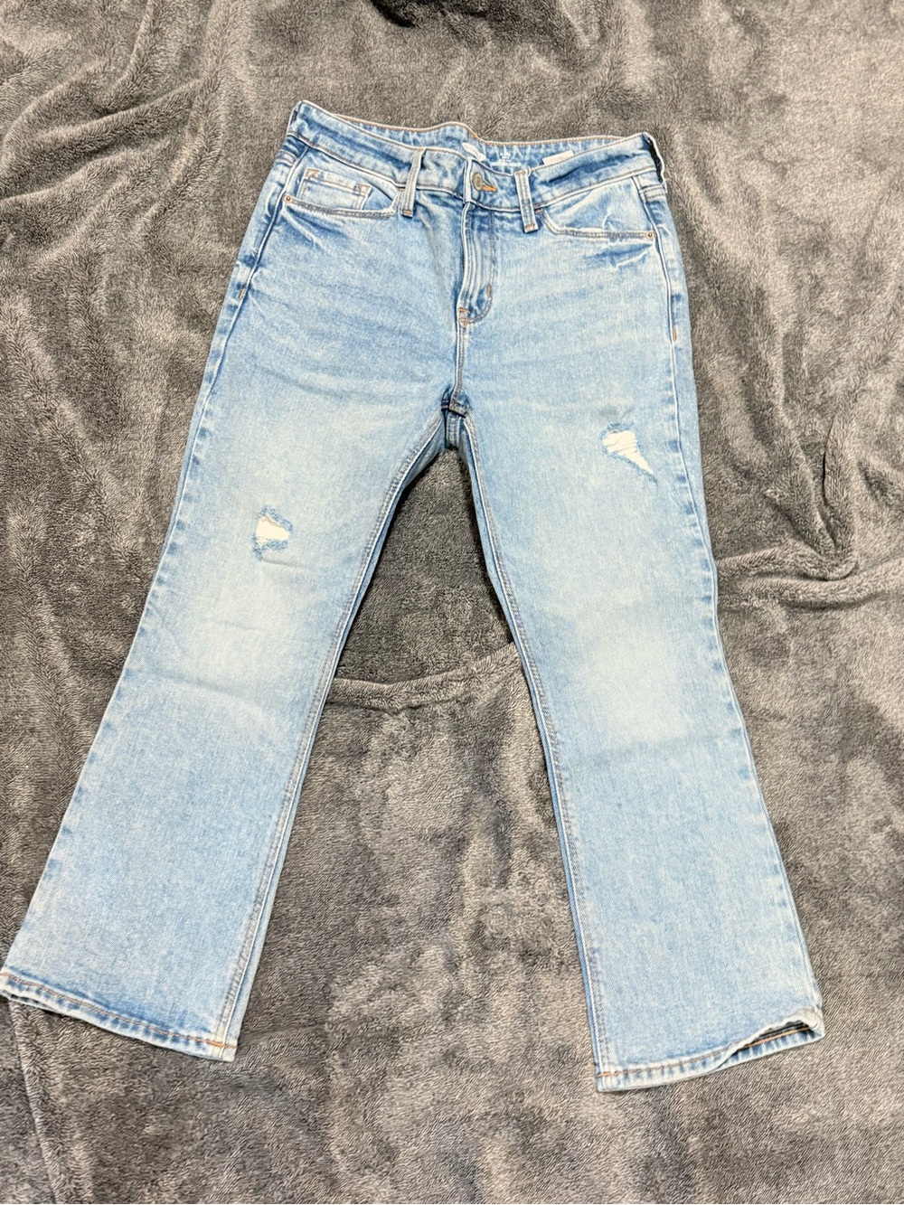 Old Navy Light Blue Flare Jeans with Knee Distressing